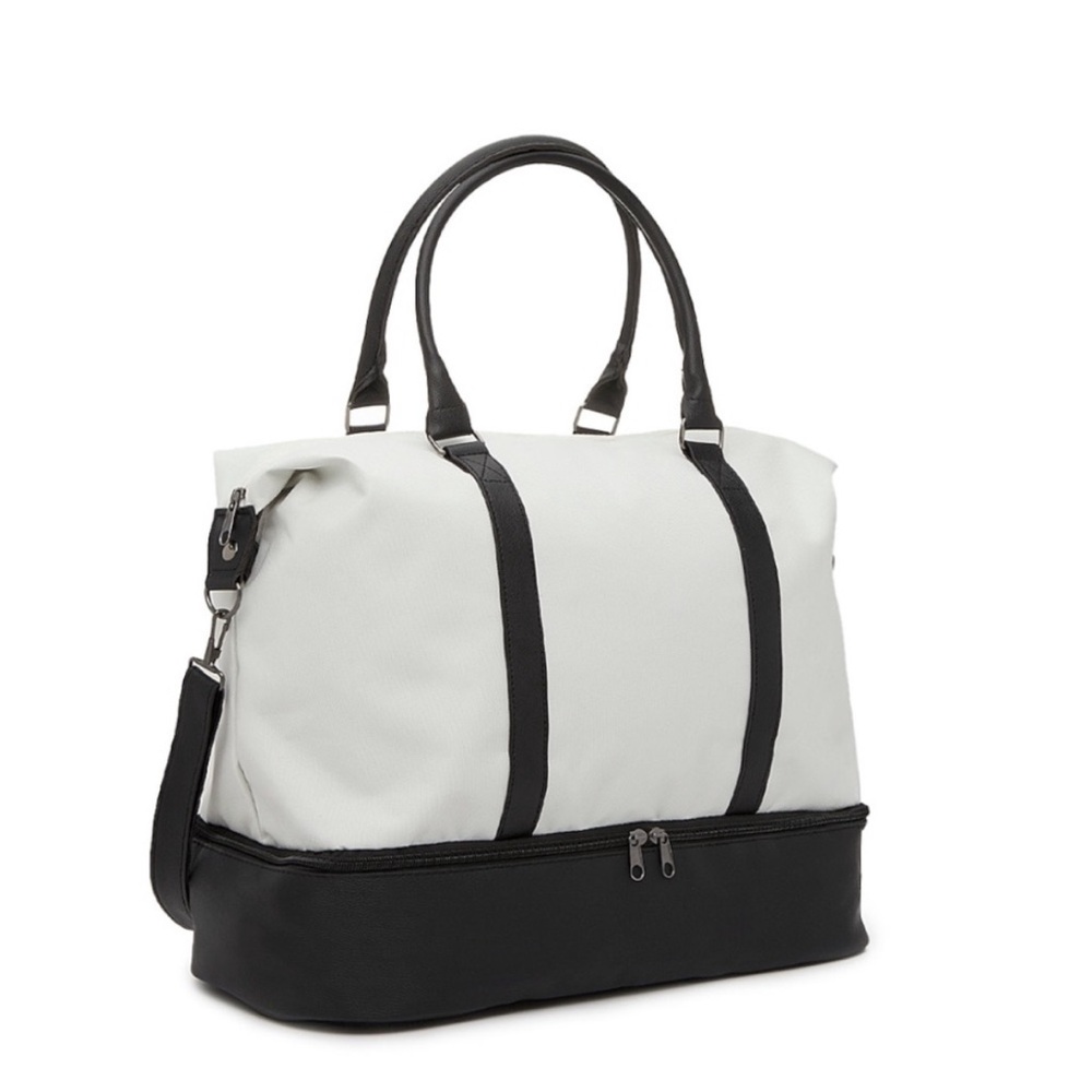 DSW Mini Weekender White & Black Tote Duffel Travel Bag - Picture 3 of 10